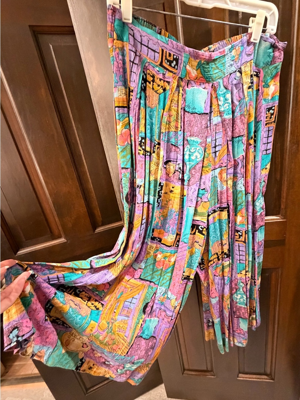 VTG 90s AKF Woman Pleated Palazzo Pants Wide Leg Novelty Print